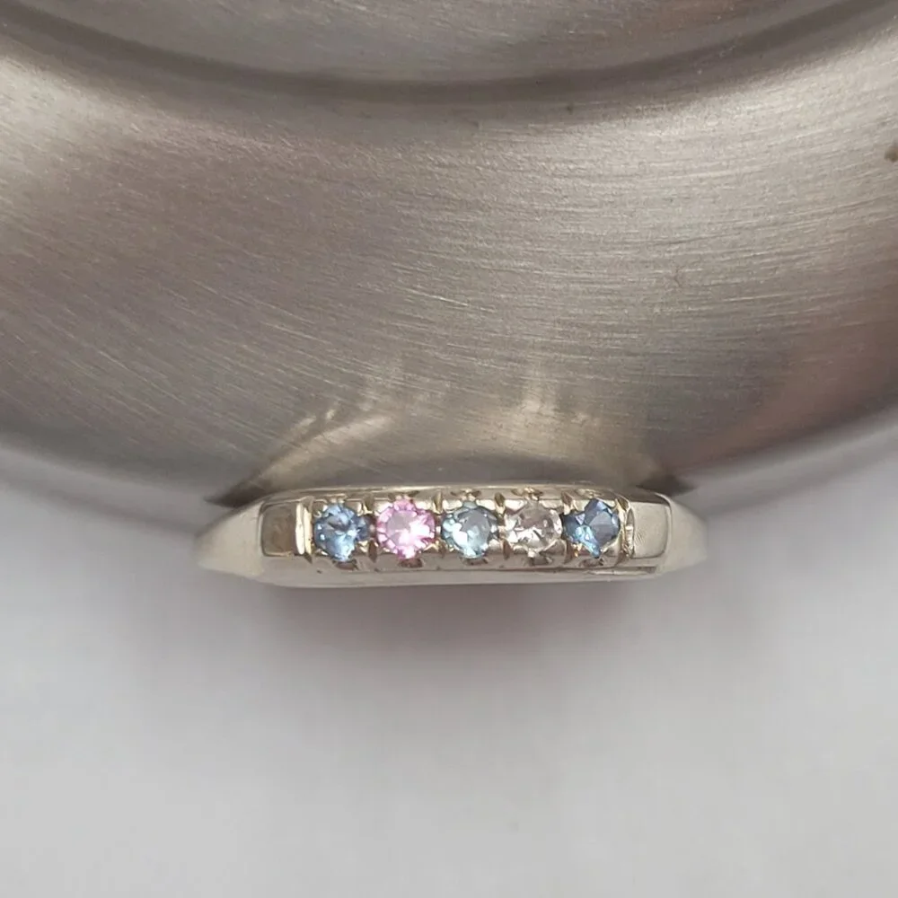 14k Topaz Wedding Band White Gold 5 Stone MultiColor Anniversary or Mothers Ring - Picture 9 of 14